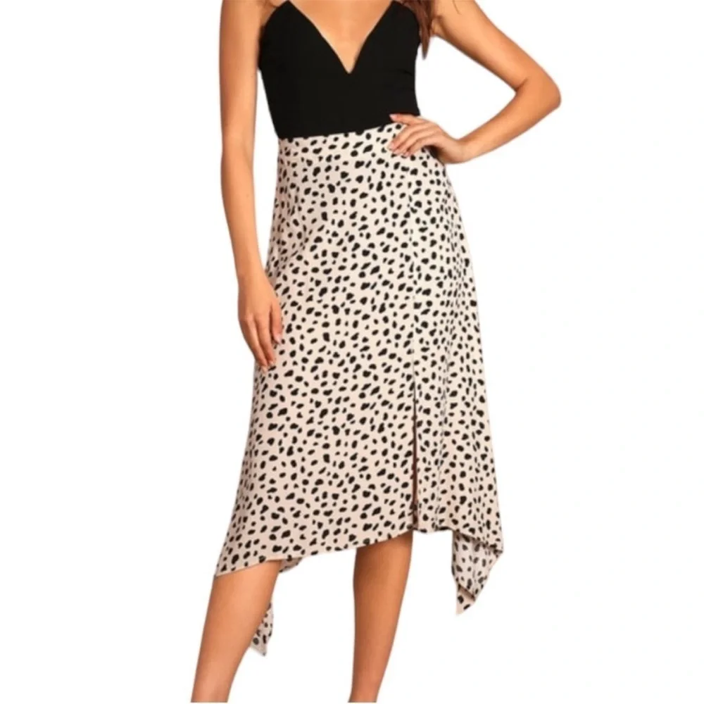 Lulus Set A Trend Leopard Animal Print Handkerchief Hem Midi Skirt XS New